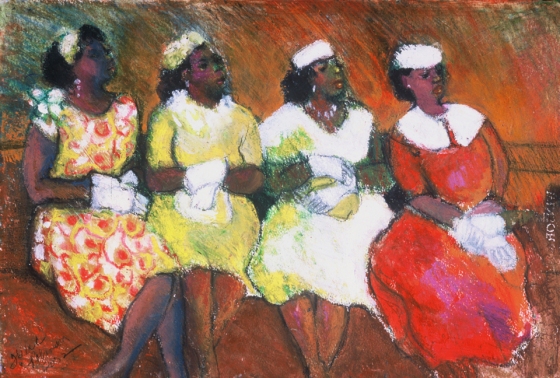 Four Ladies at Church, by Hilda Robinson